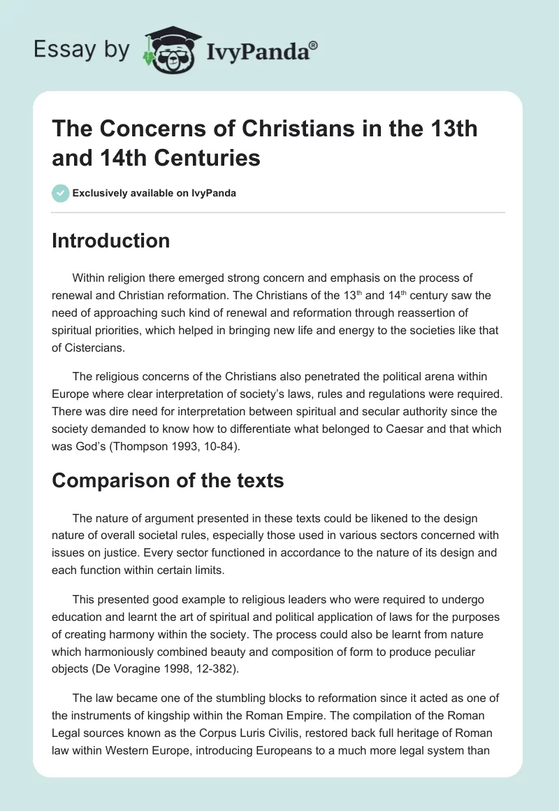 The Concerns of Christians in the 13th and 14th Centuries. Page 1