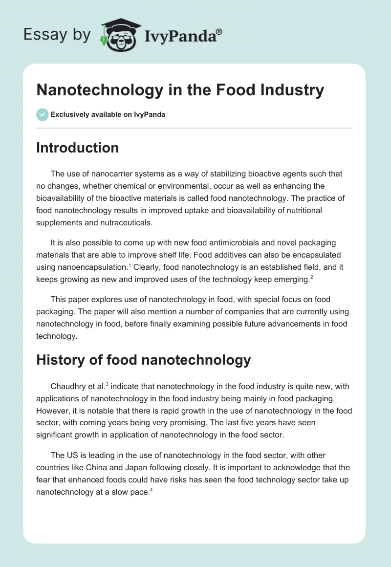 Nanotechnology in the Food Industry. Page 1