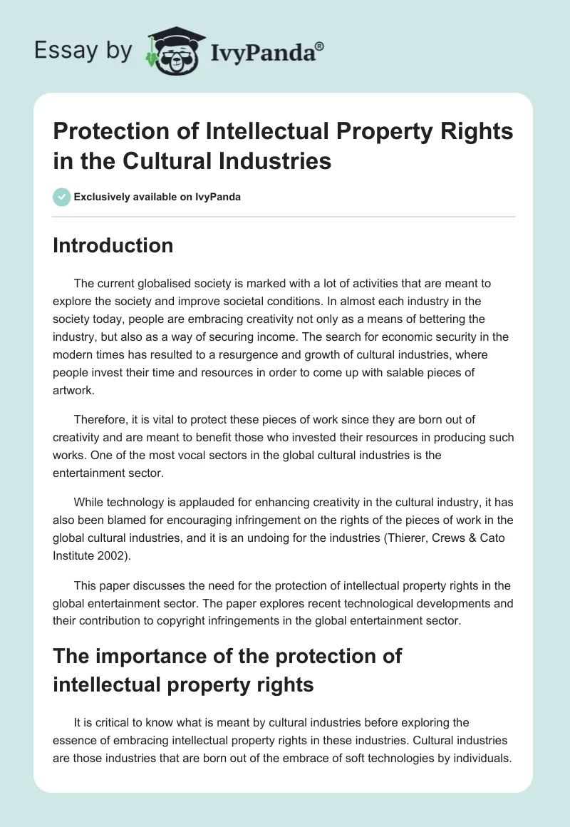Protection of Intellectual Property Rights in the Cultural Industries. Page 1