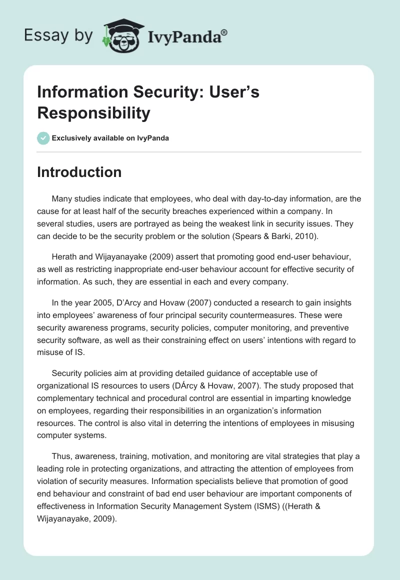Information Security: User’s Responsibility. Page 1