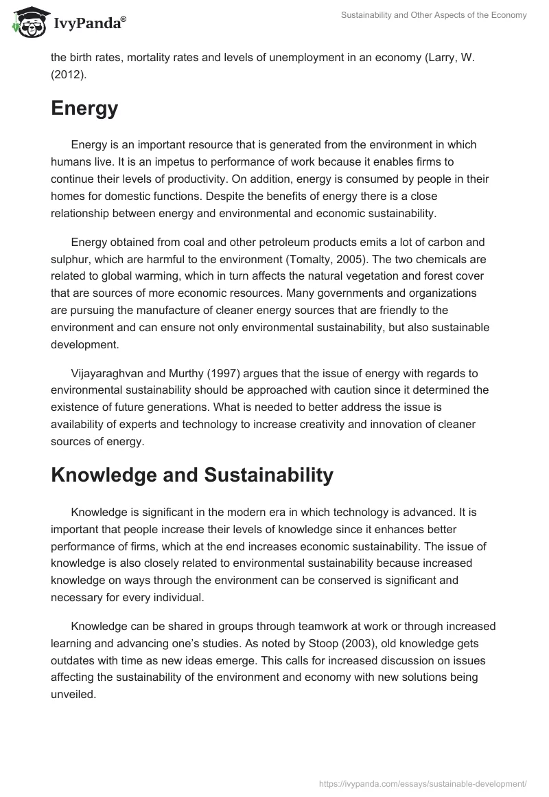 Sustainability and Other Aspects of the Economy. Page 2