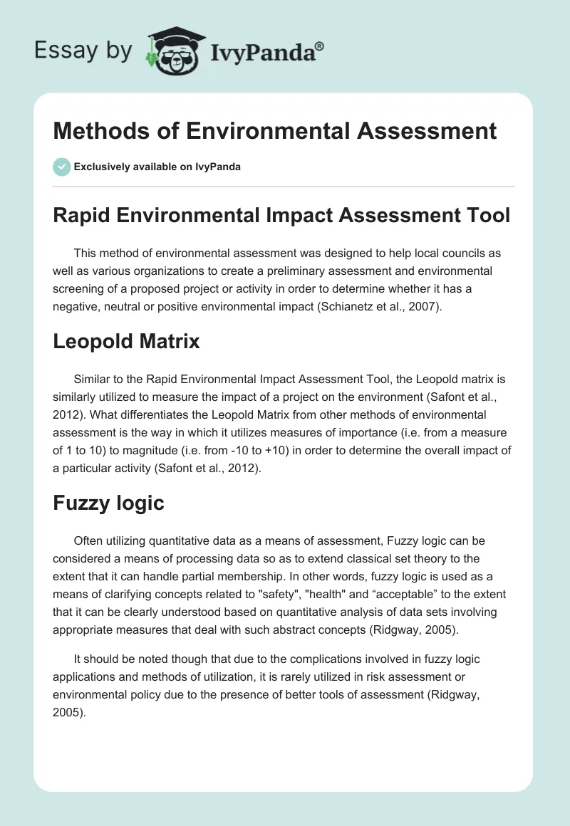 Methods of Environmental Assessment. Page 1