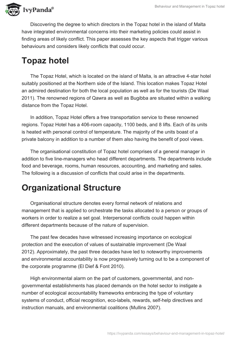 Behaviour and Management in Topaz hotel. Page 2