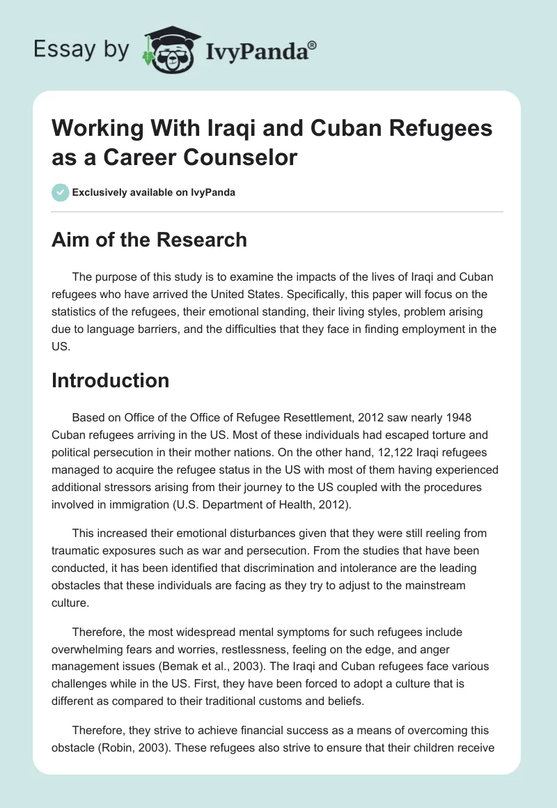 Working With Iraqi and Cuban Refugees as a Career Counselor. Page 1