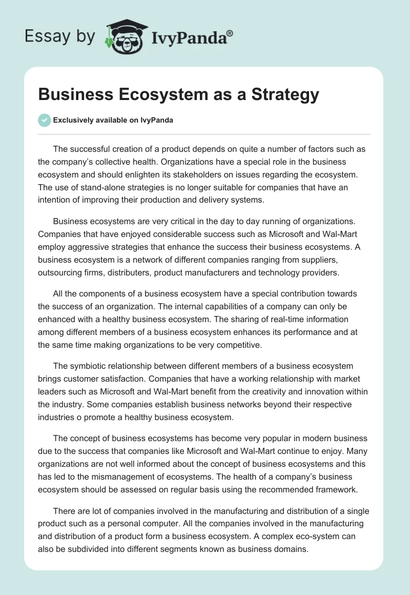 Business Ecosystem as a Strategy. Page 1