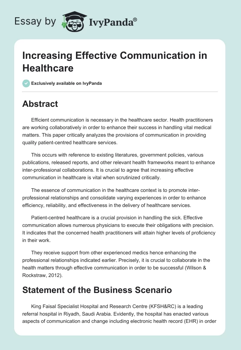 Increasing Effective Communication in Healthcare. Page 1