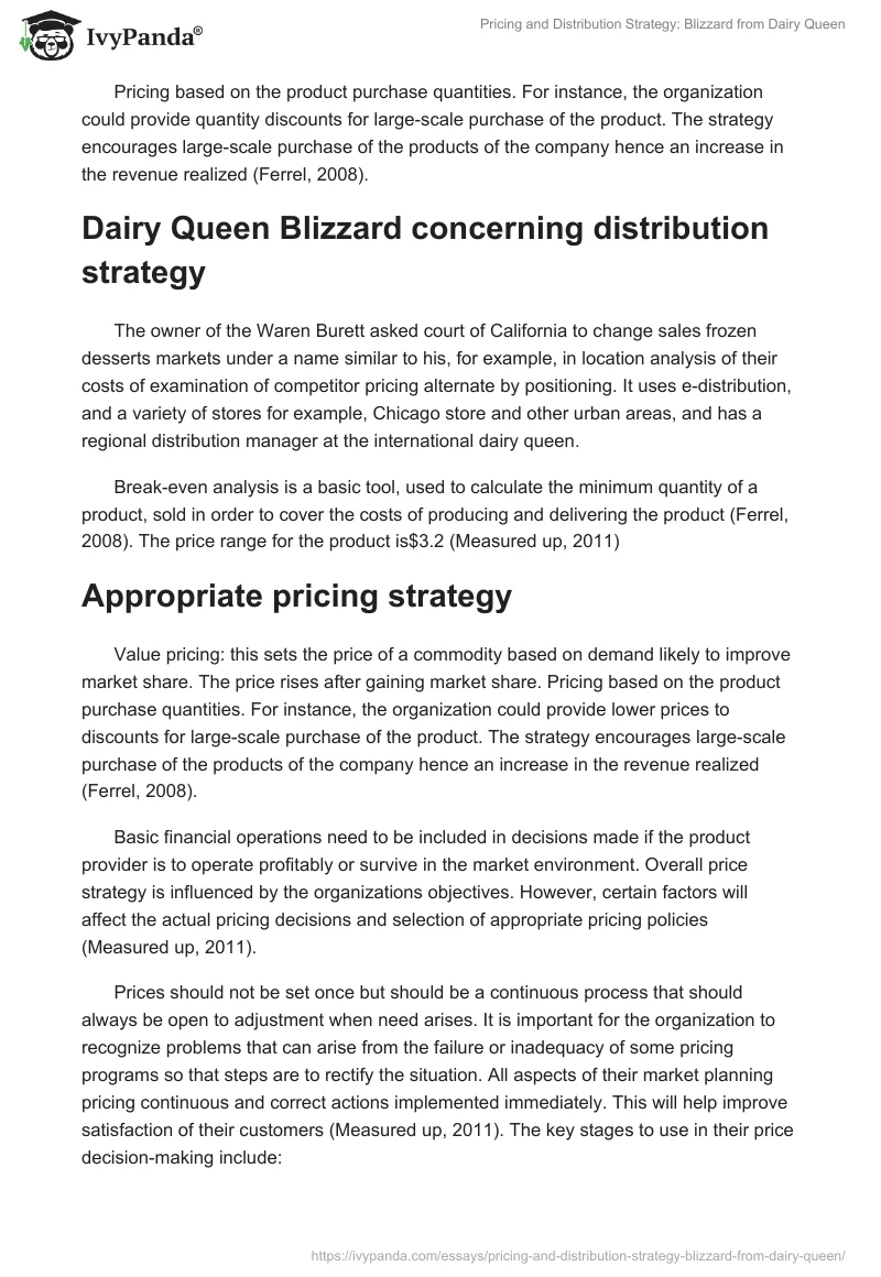 Pricing and Distribution Strategy: Blizzard From Dairy Queen. Page 2