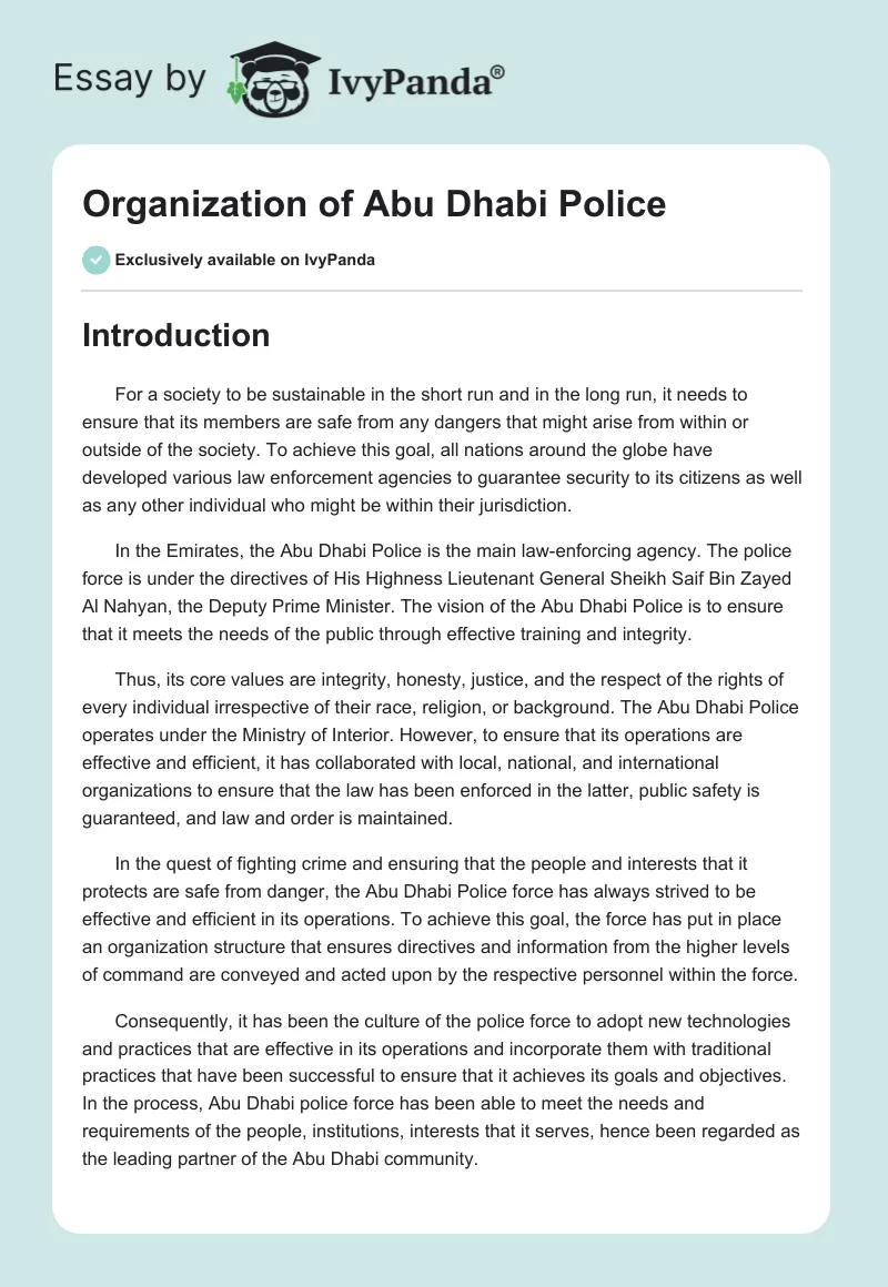 Organization of Abu Dhabi Police. Page 1