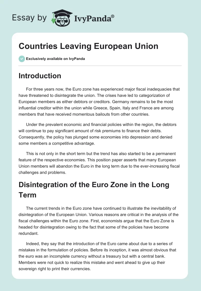 Countries Leaving European Union. Page 1