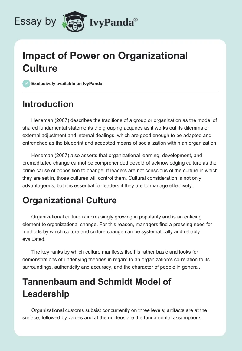 Impact of Power on Organizational Culture. Page 1
