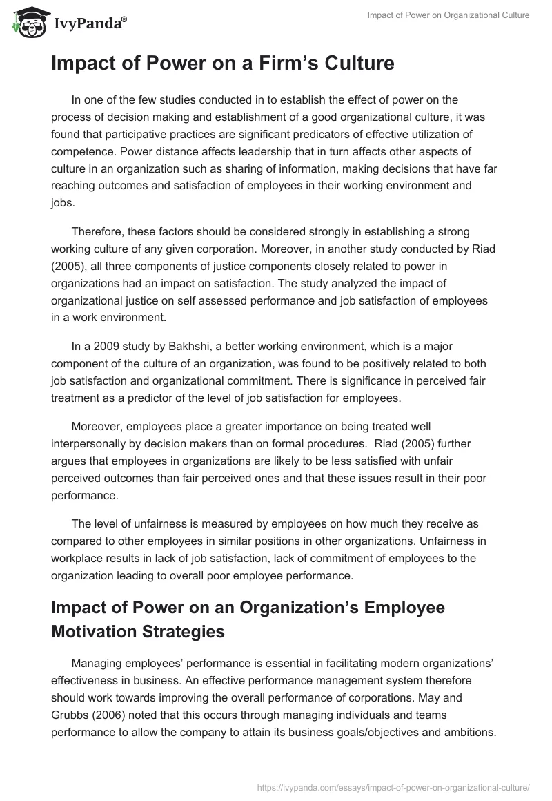 Impact of Power on Organizational Culture. Page 5