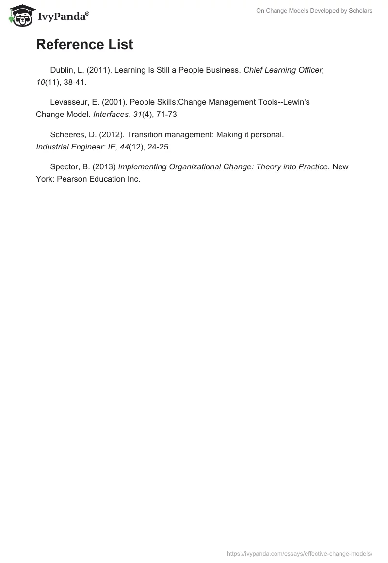 On Change Models Developed by Scholars. Page 4
