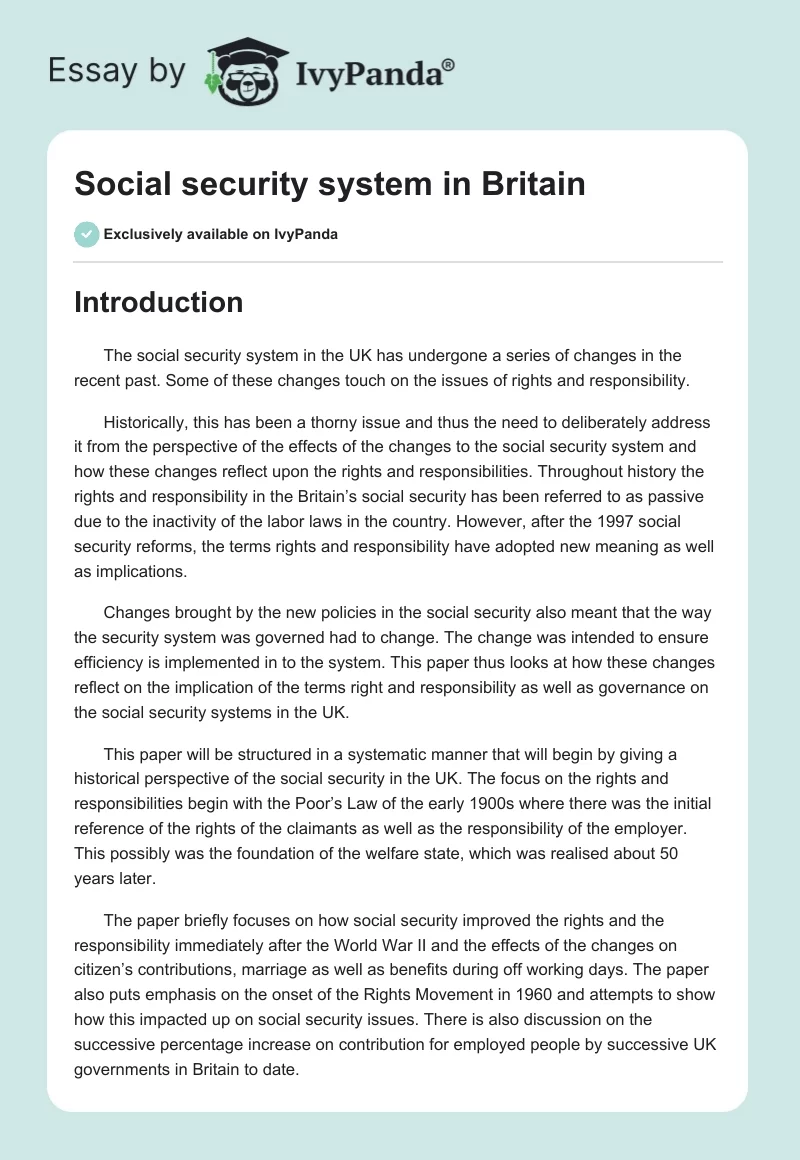 Social security system in Britain. Page 1