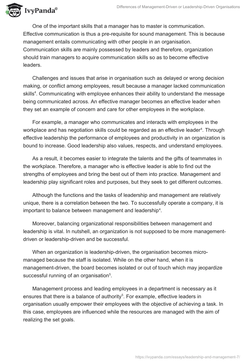 Differences of Management-Driven or Leadership-Driven Organisations. Page 3