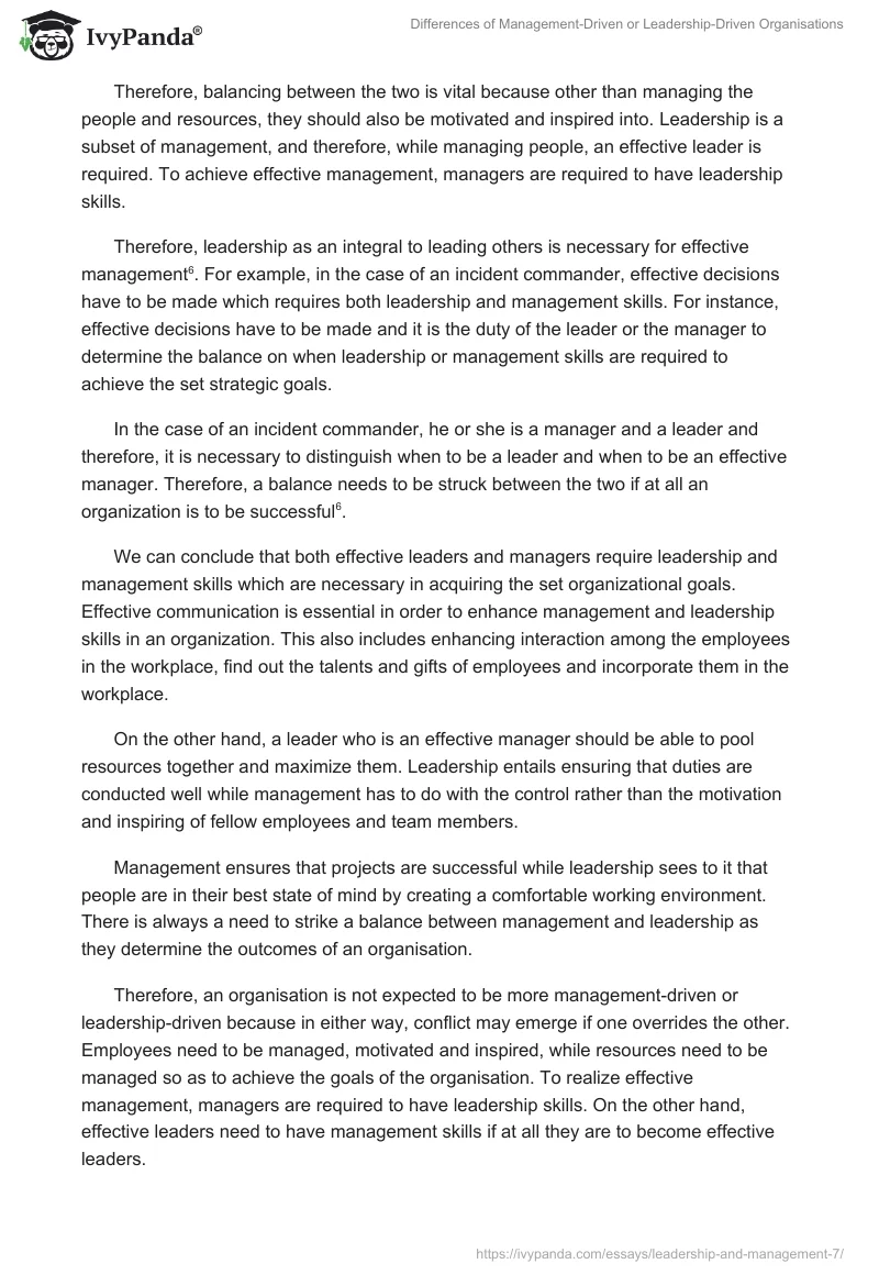 Differences of Management-Driven or Leadership-Driven Organisations. Page 4