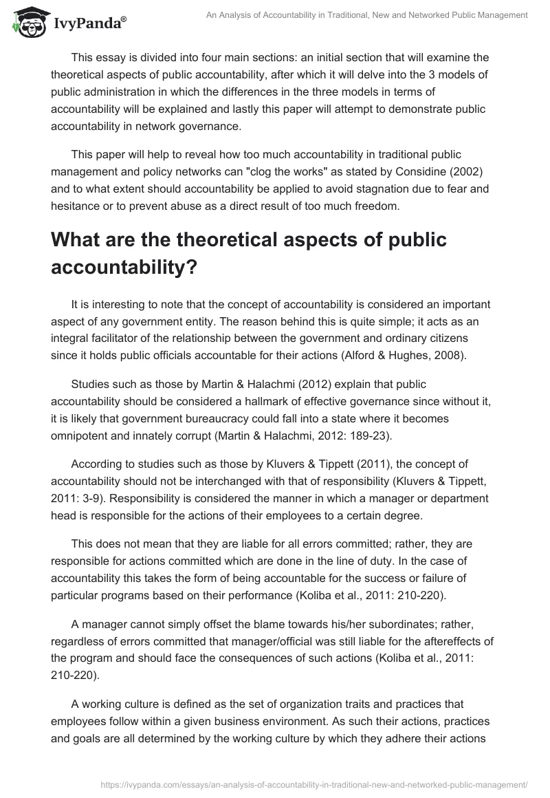 An Analysis of Accountability in Traditional, New and Networked Public Management. Page 2