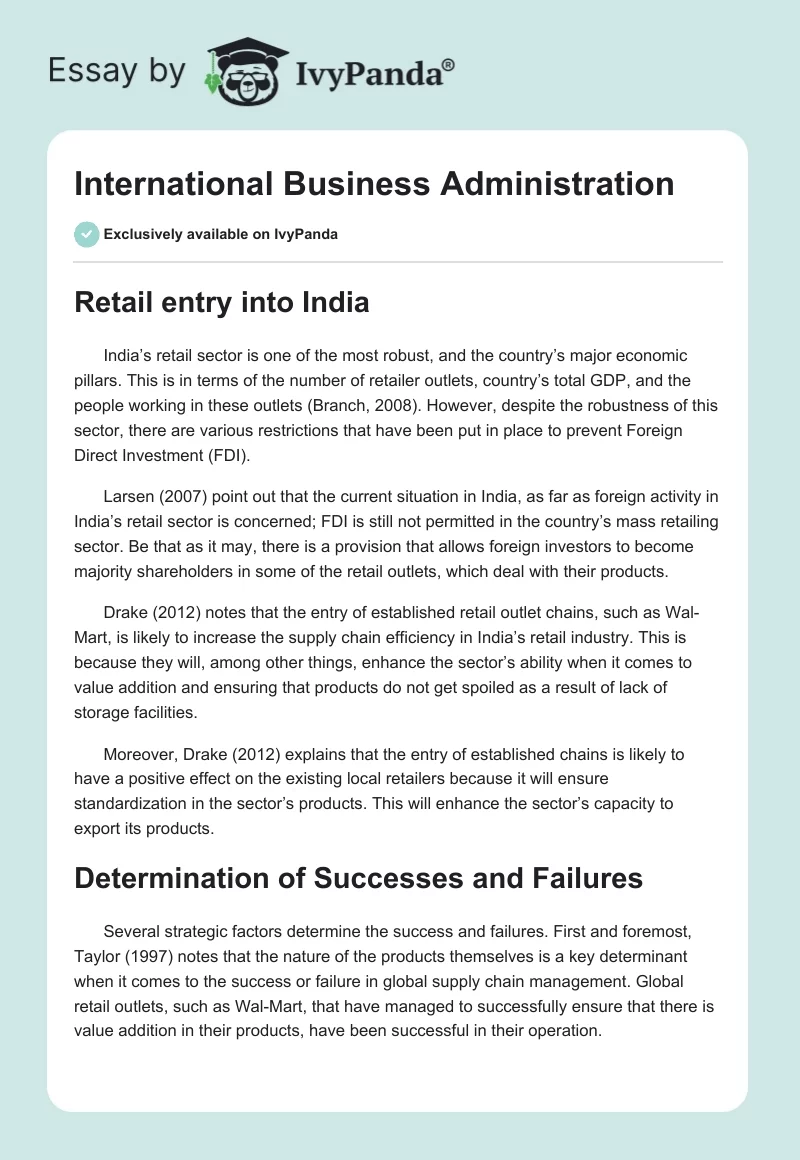 International Business Administration. Page 1