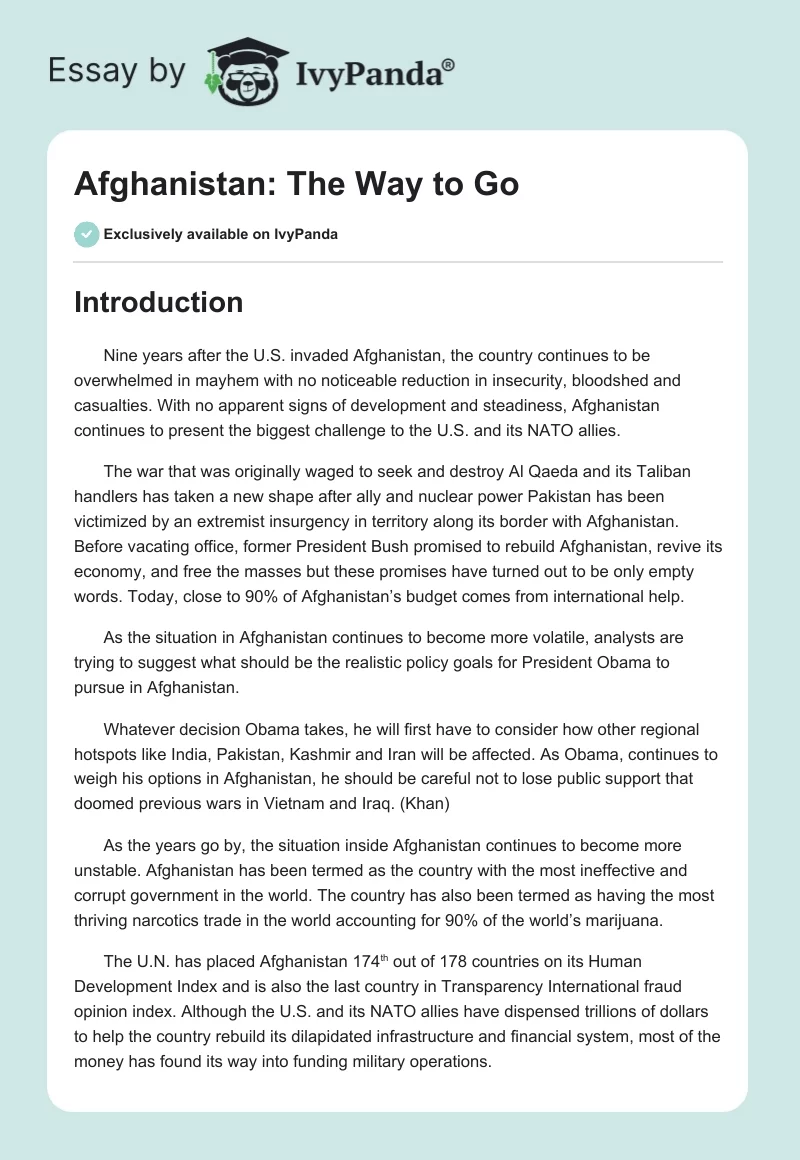 Afghanistan: The Way to Go. Page 1