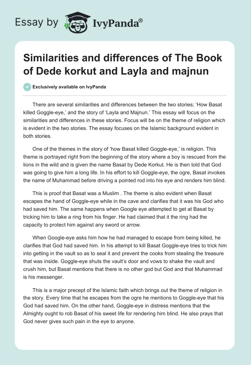 Similarities and differences of The Book of Dede korkut and Layla and majnun. Page 1
