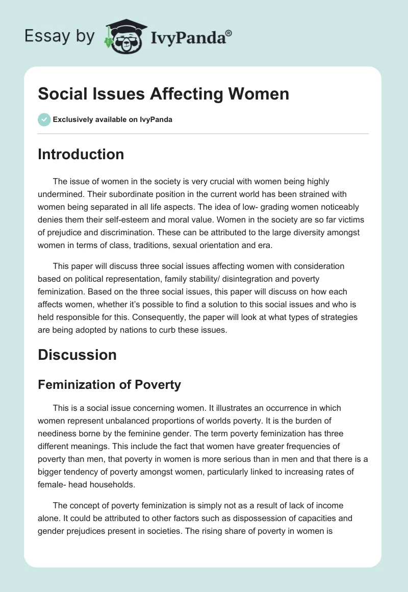 Social Issues Affecting Women. Page 1
