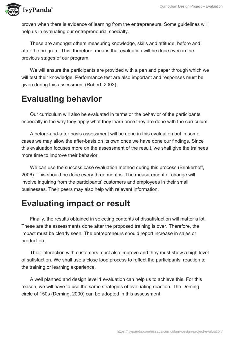 Curriculum Design Project – Evaluation. Page 3