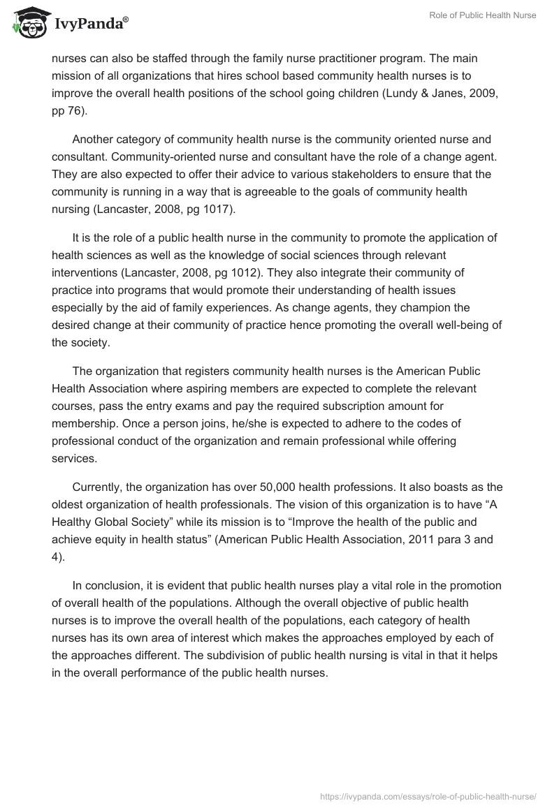 Role of Public Health Nurse. Page 2