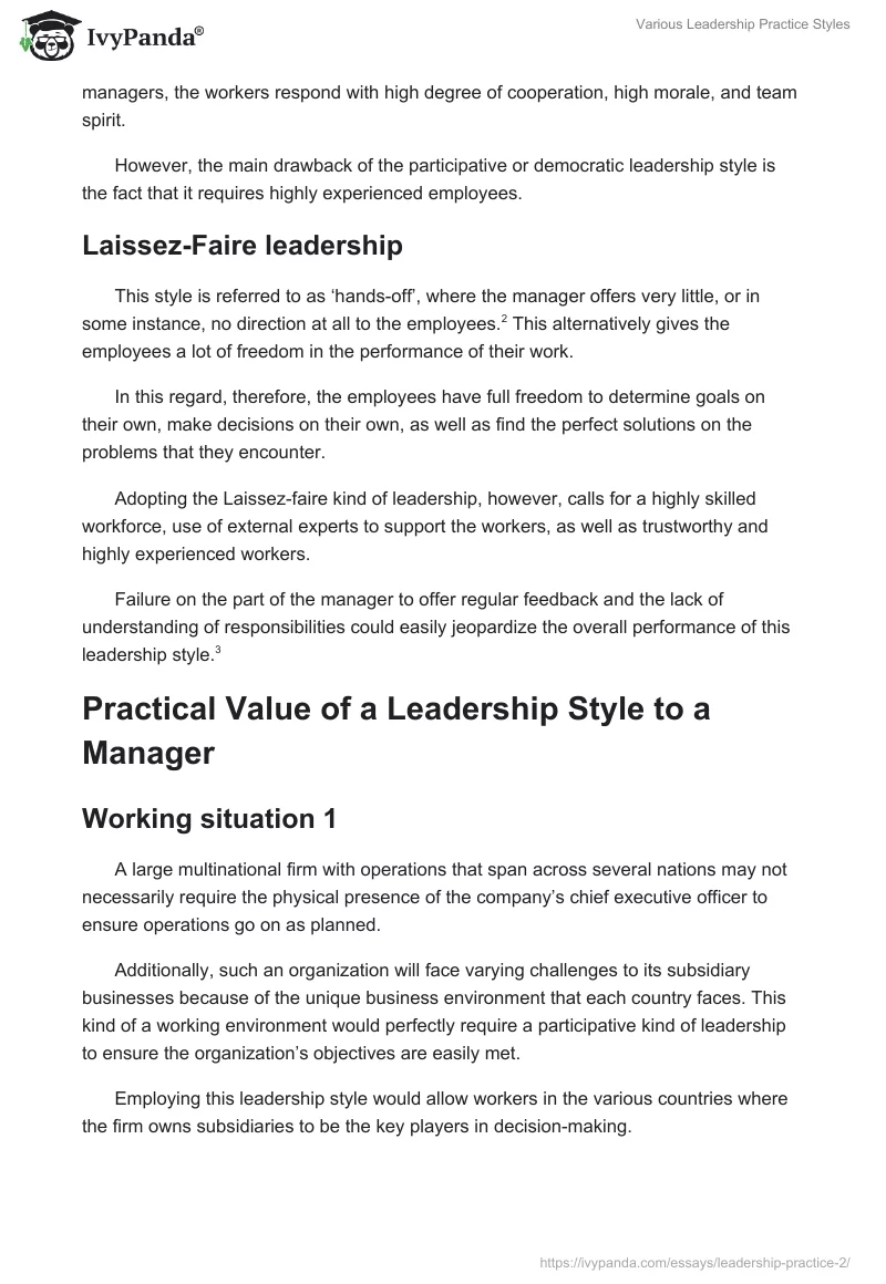 Various Leadership Practice Styles. Page 2