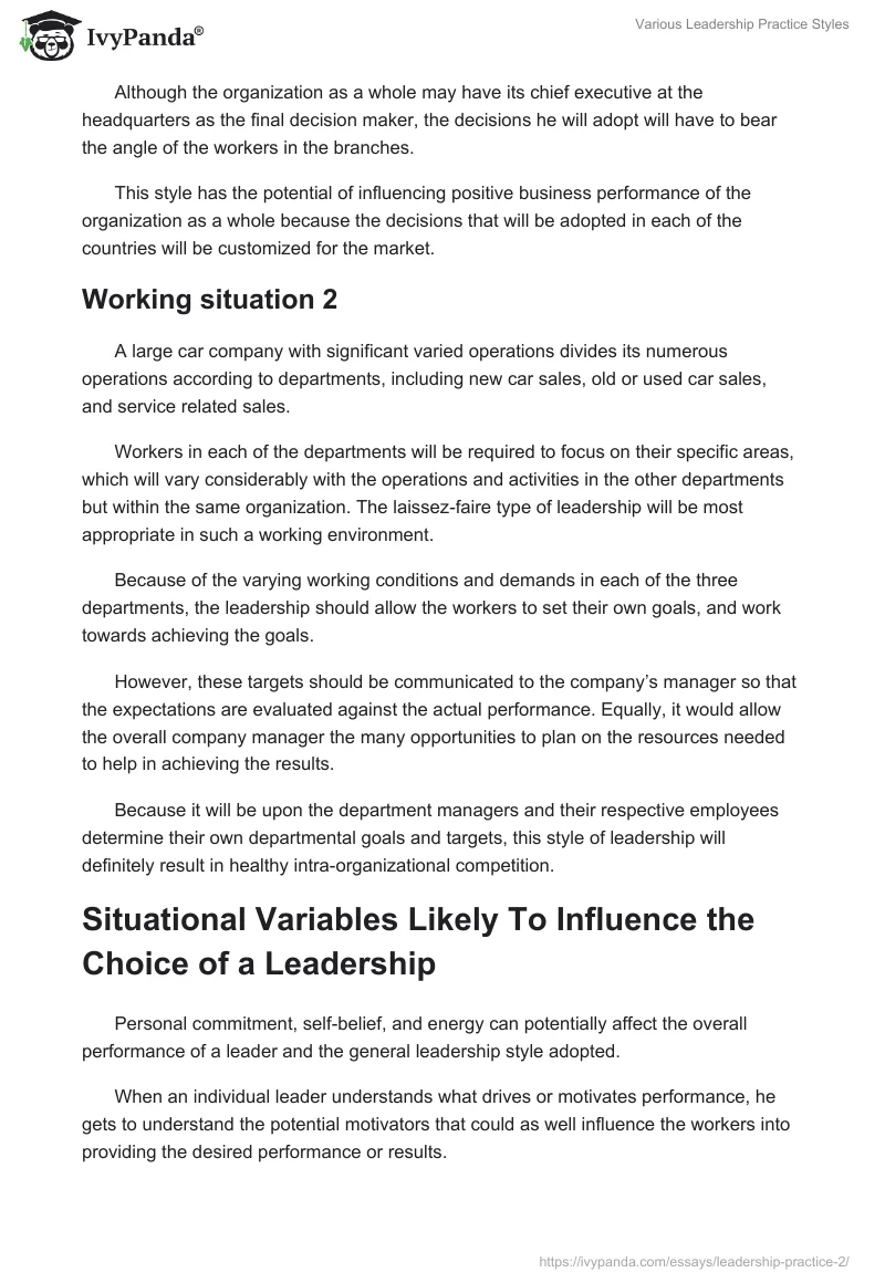 Various Leadership Practice Styles. Page 3