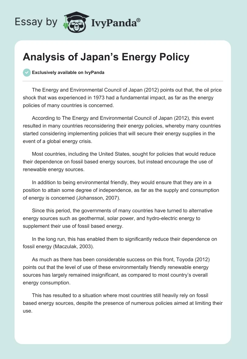 Analysis of Japan’s Energy Policy. Page 1