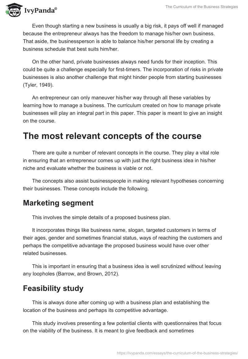 The Curriculum of the Business Strategies. Page 2