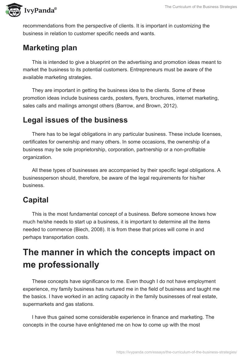 The Curriculum of the Business Strategies. Page 3