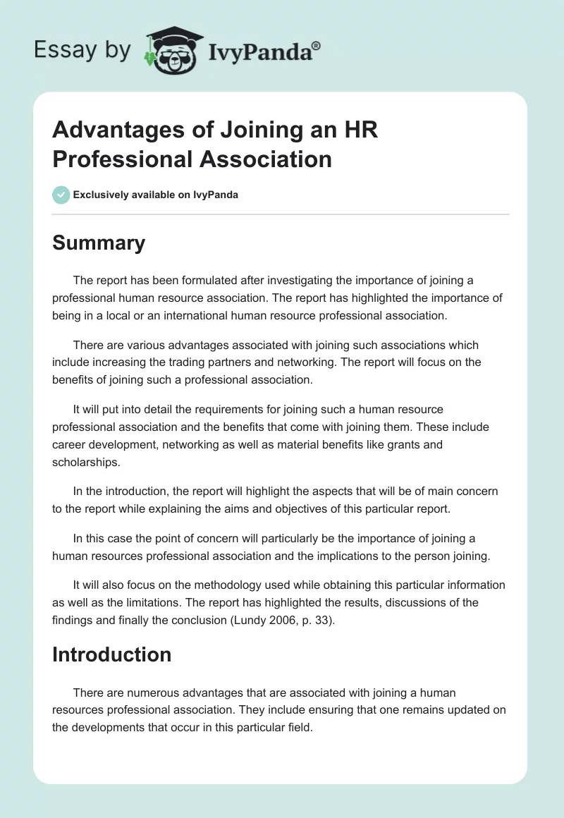 Advantages of Joining an HR Professional Association. Page 1