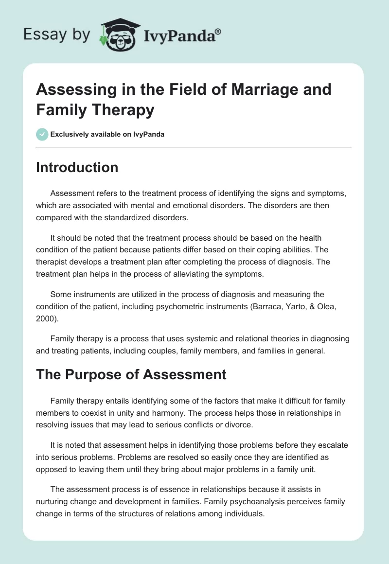 Assessing in the Field of Marriage and Family Therapy. Page 1