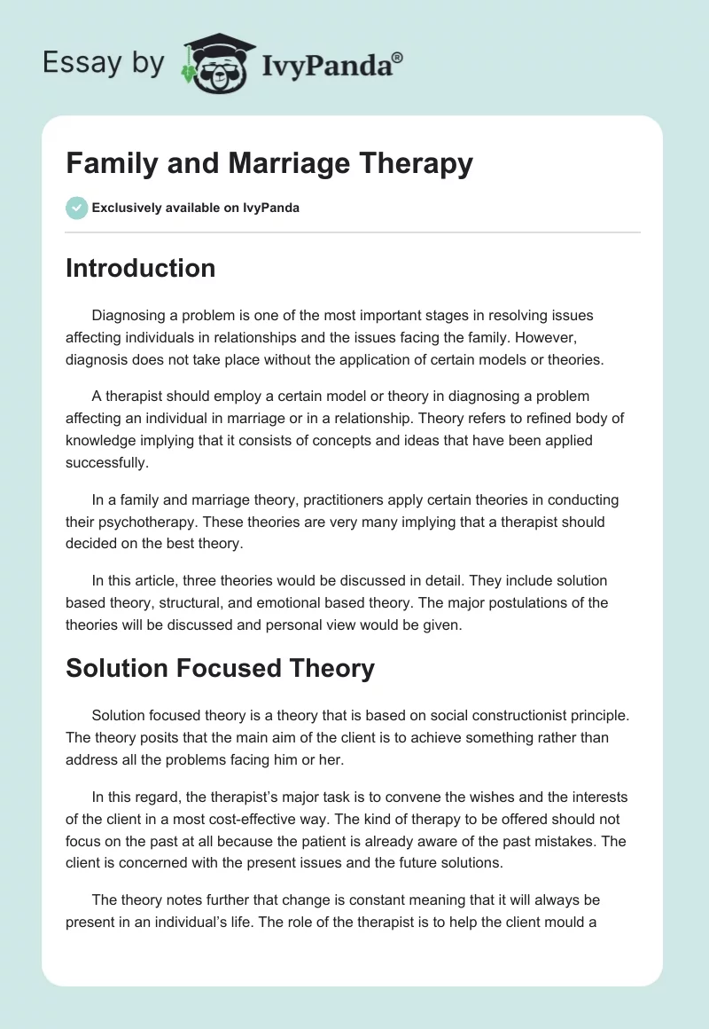 Family and Marriage Therapy. Page 1