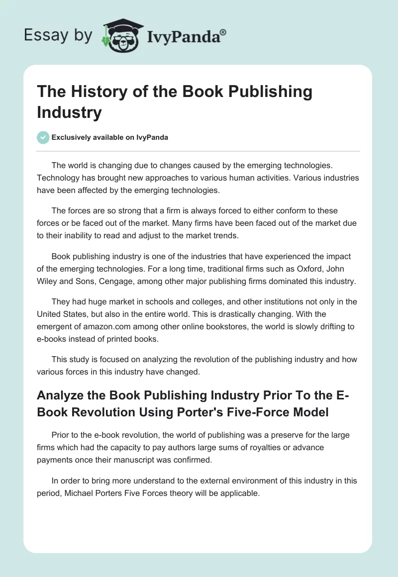 The History of the Book Publishing Industry. Page 1