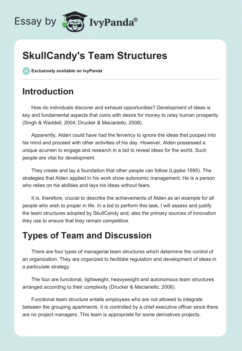 SkullCandy's Team Structures. Page 1