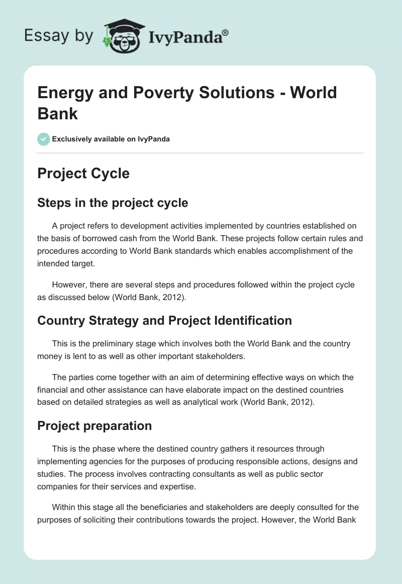 Energy and Poverty Solutions - World Bank. Page 1