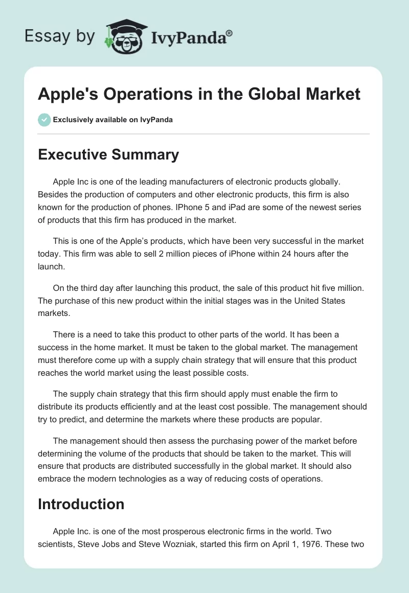 Apple's Operations in the Global Market. Page 1