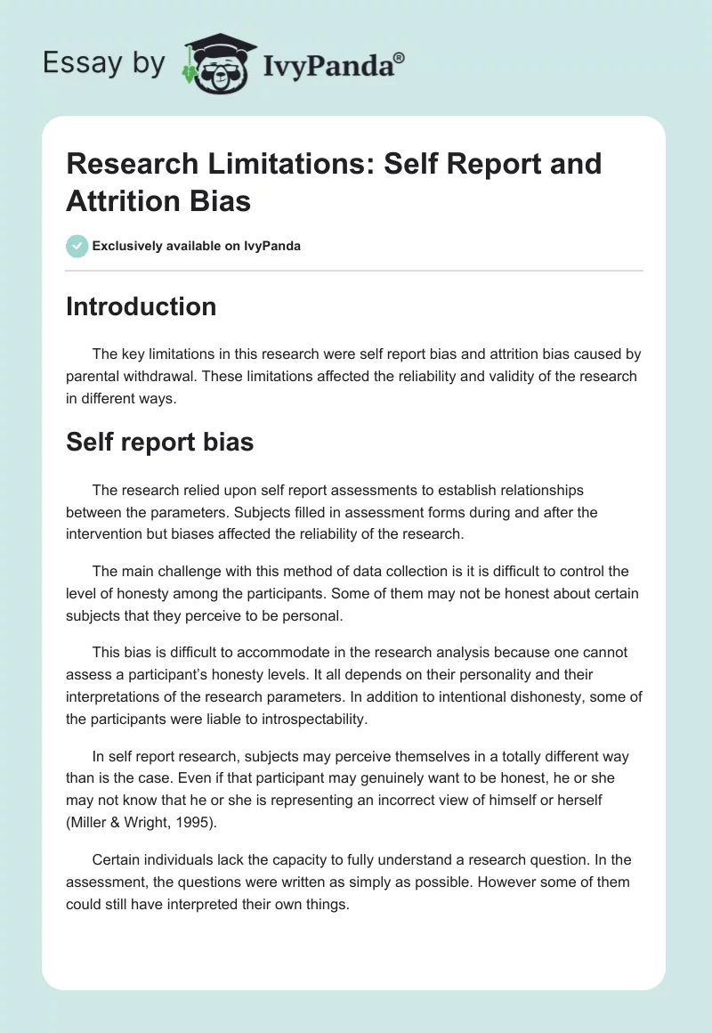 Research Limitations: Self Report and Attrition Bias. Page 1