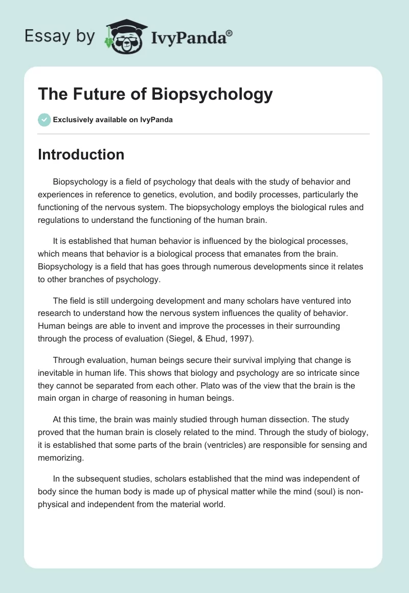 The Future of Biopsychology. Page 1