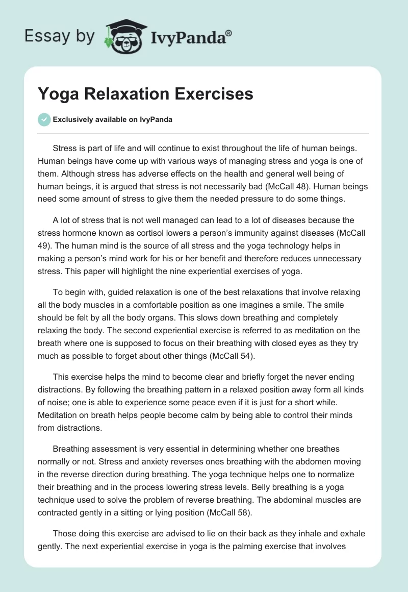 Yoga Relaxation Exercises. Page 1