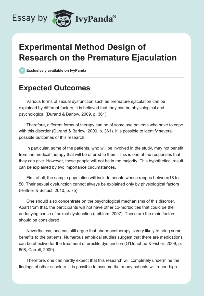 Experimental Method Design of Research on the Premature Ejaculation. Page 1