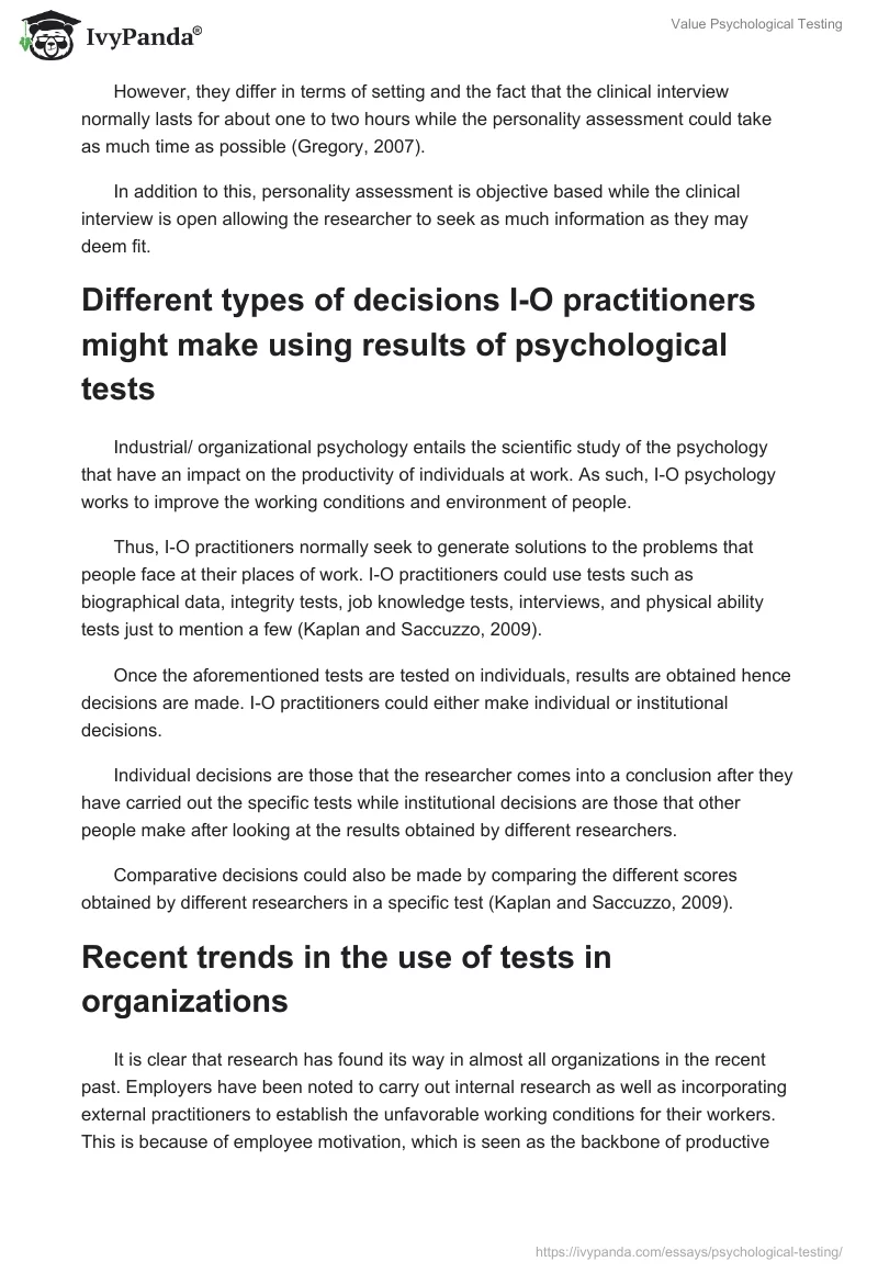 Value Psychological Testing. Page 2