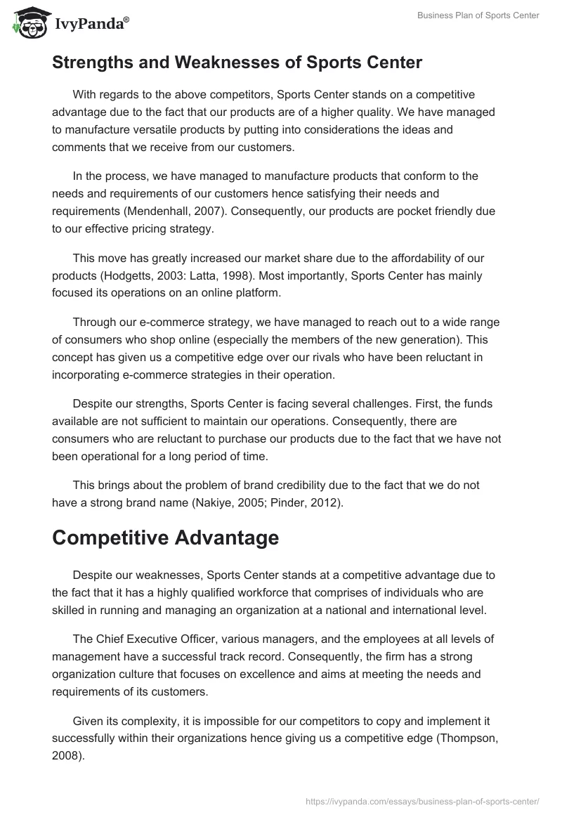 Business Plan of Sports Center. Page 5