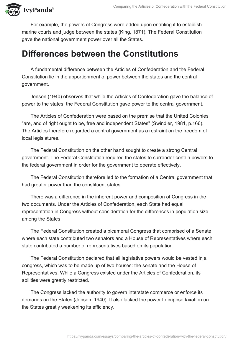 Comparing the Articles of Confederation with the Federal Constitution. Page 3