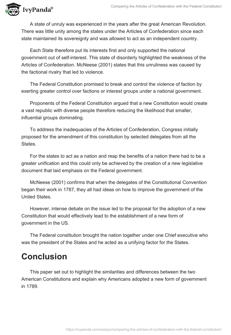 Comparing the Articles of Confederation with the Federal Constitution. Page 5