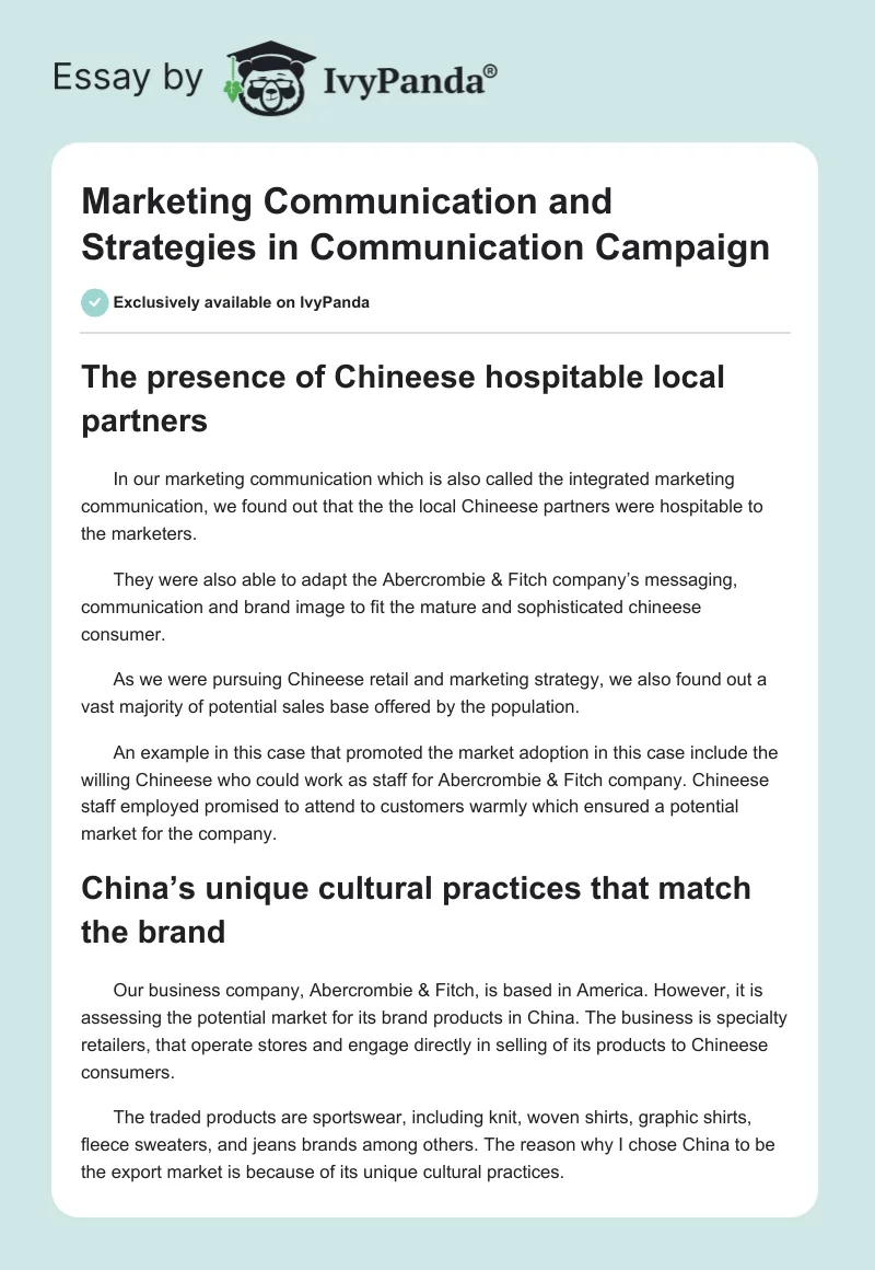 Marketing Communication and Strategies in Communication Campaign. Page 1