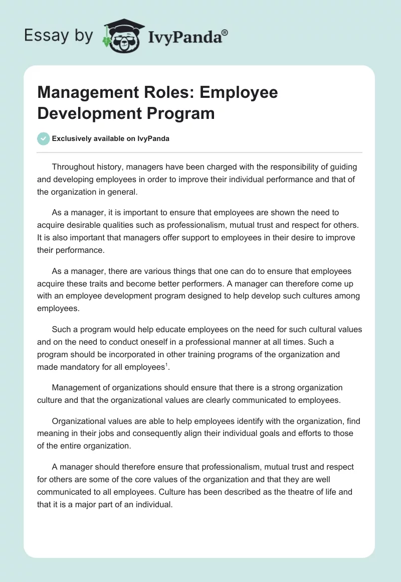 Management Roles: Employee Development Program. Page 1