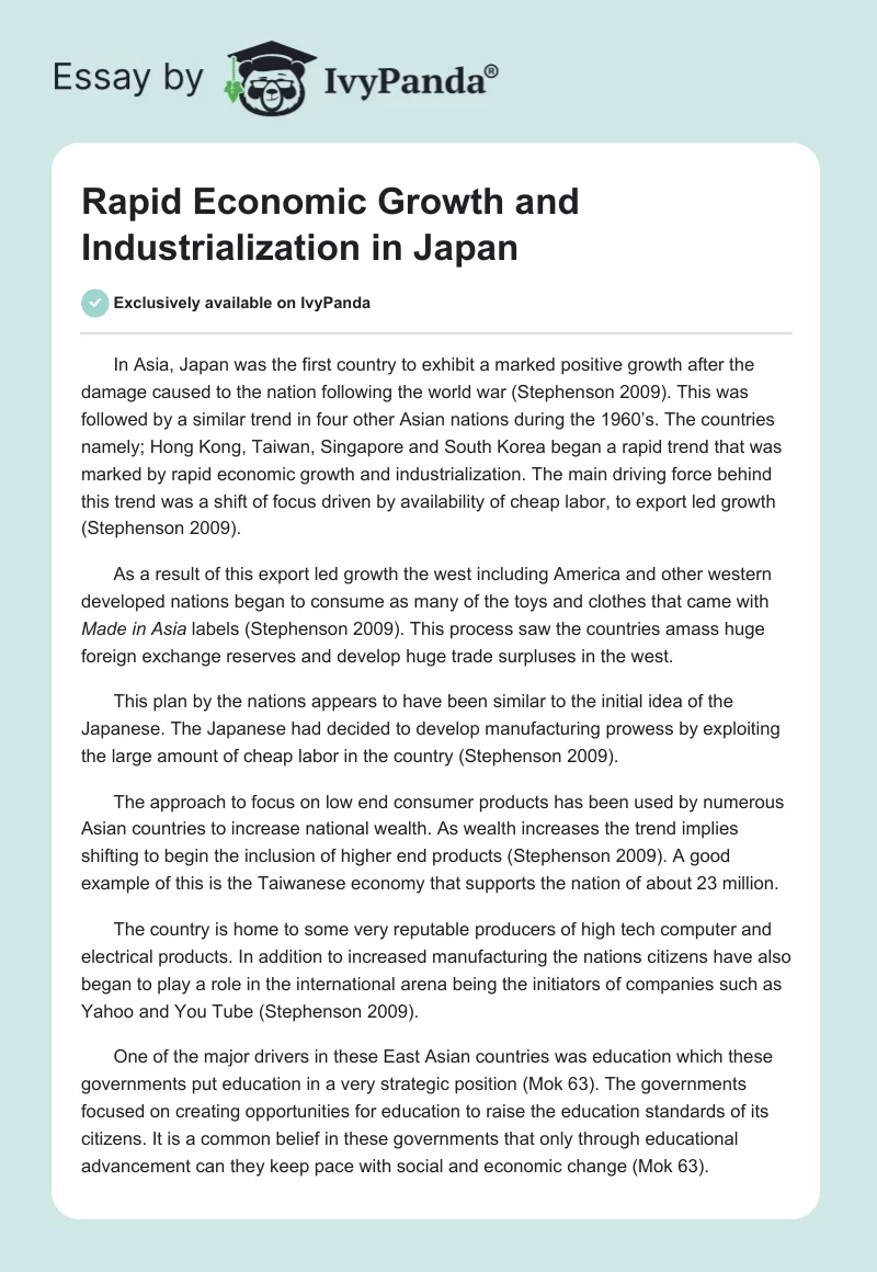 Rapid Economic Growth and Industrialization in Japan. Page 1