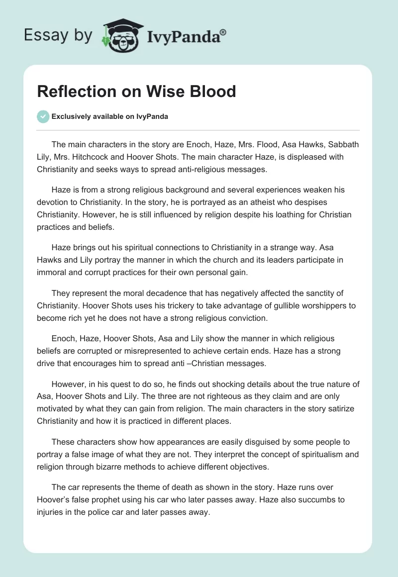 Reflection on Wise Blood. Page 1